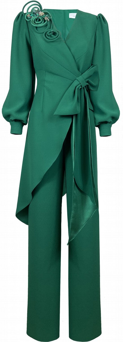 Set aus zweireihiger Jacke mit Schleife und gerader Hose