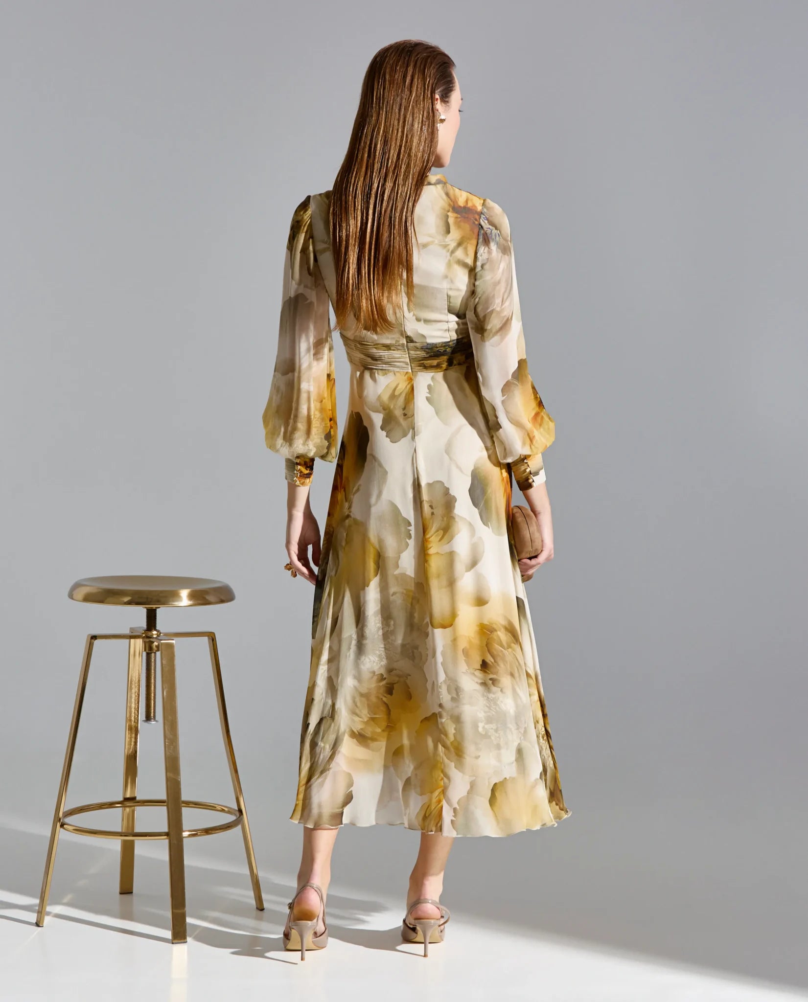 Vestido midi gasa palabra estampado floral y escote cuadrado