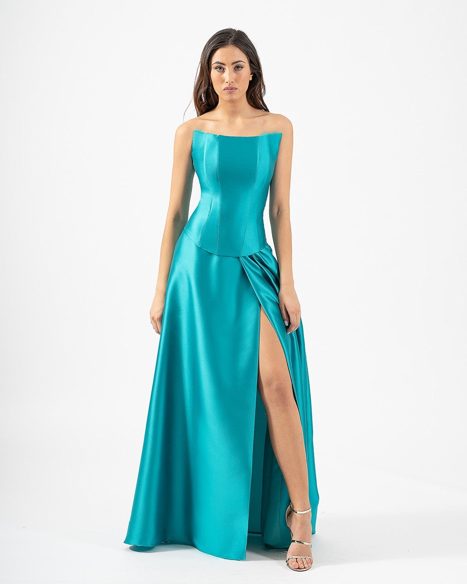 Mikado-Set aus Crop-Top mit Federn und langem Faltenrock