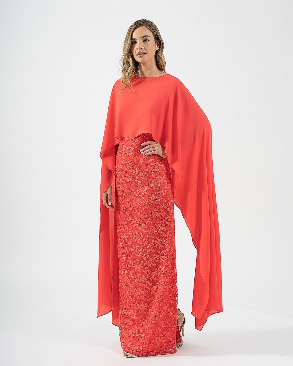 Vestido Largo Guipour De Gasa Con capa l