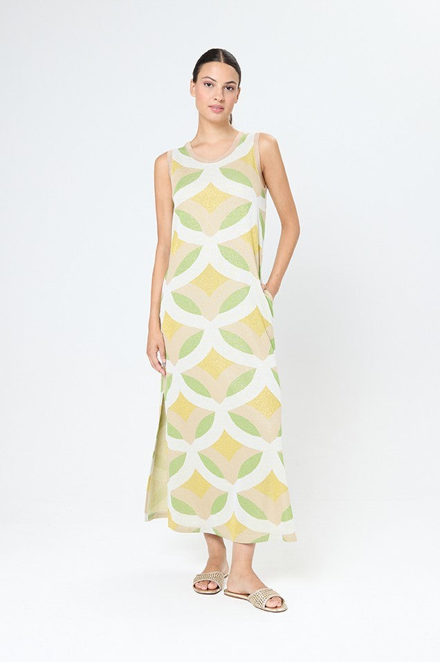 Vestido largo estampado de corte recto cuello redondo sin mangas