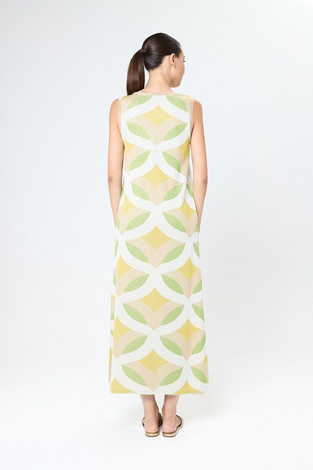 Vestido largo estampado de corte recto cuello redondo sin mangas