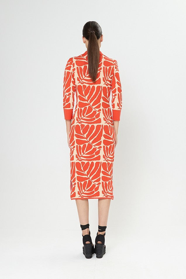 Vestido midi recto y estampado de escote en V con solapas y manga francesa