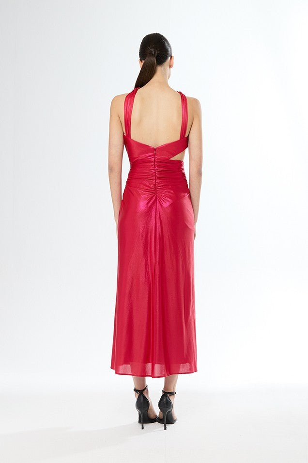 Vestido midi drapeado de punto con escote Halter sin mangas