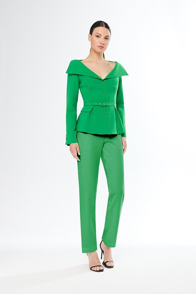 Chaqueta de botones y cinturón manga larga y pantalón recto