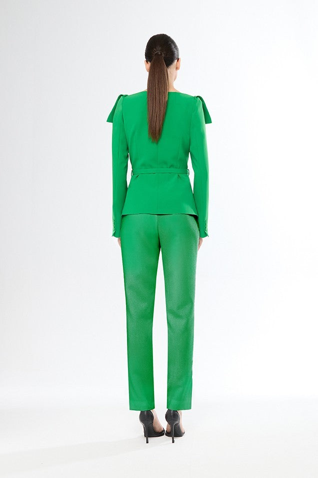 Chaqueta de botones y cinturón manga larga y pantalón recto