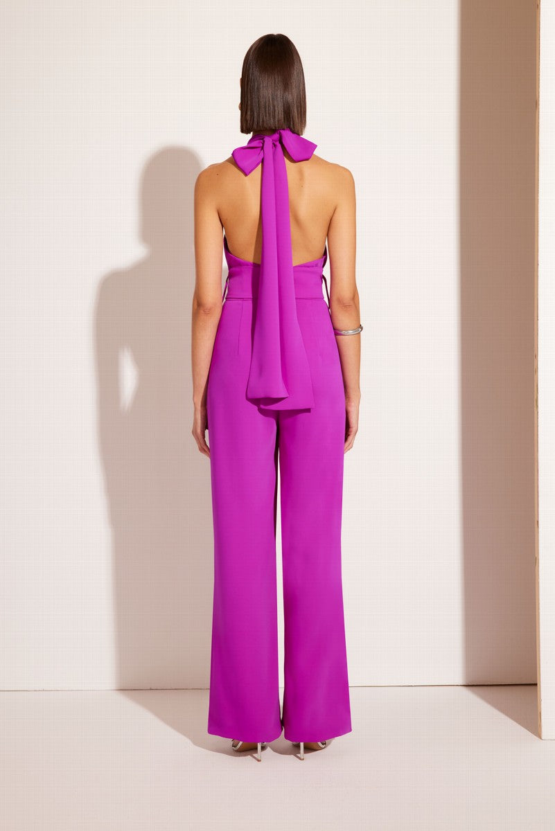 Mono largo plisado de escote Halter sin mangas con lazo anudado al cuello