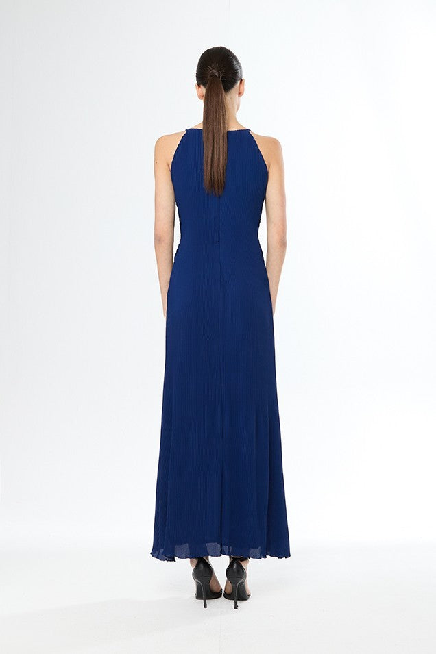 Vestido largo recto de cuello redondo sin mangas con tiras a los laterales