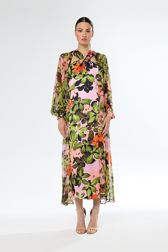 Conjunto de levita manga larga y vestido estampado de escote Halter