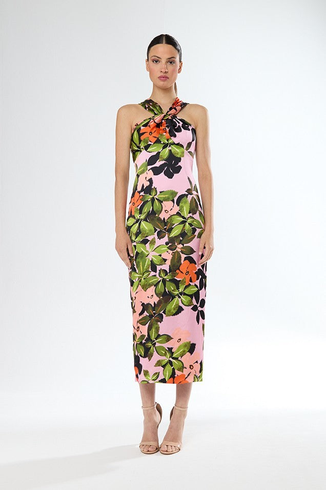 Conjunto de levita manga larga y vestido estampado de escote Halter