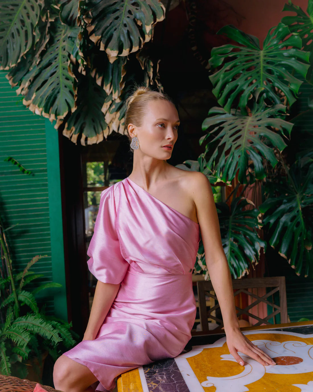 Vestido drapeado Manga Abullonada Paris