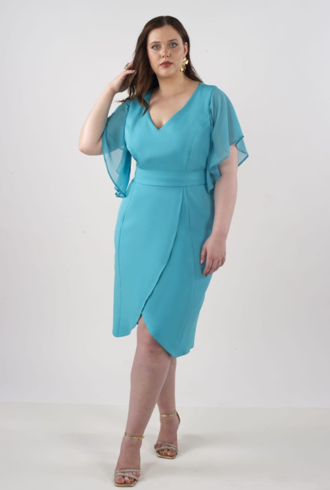 Vestido midi turquesa escote en pico Mía Miró