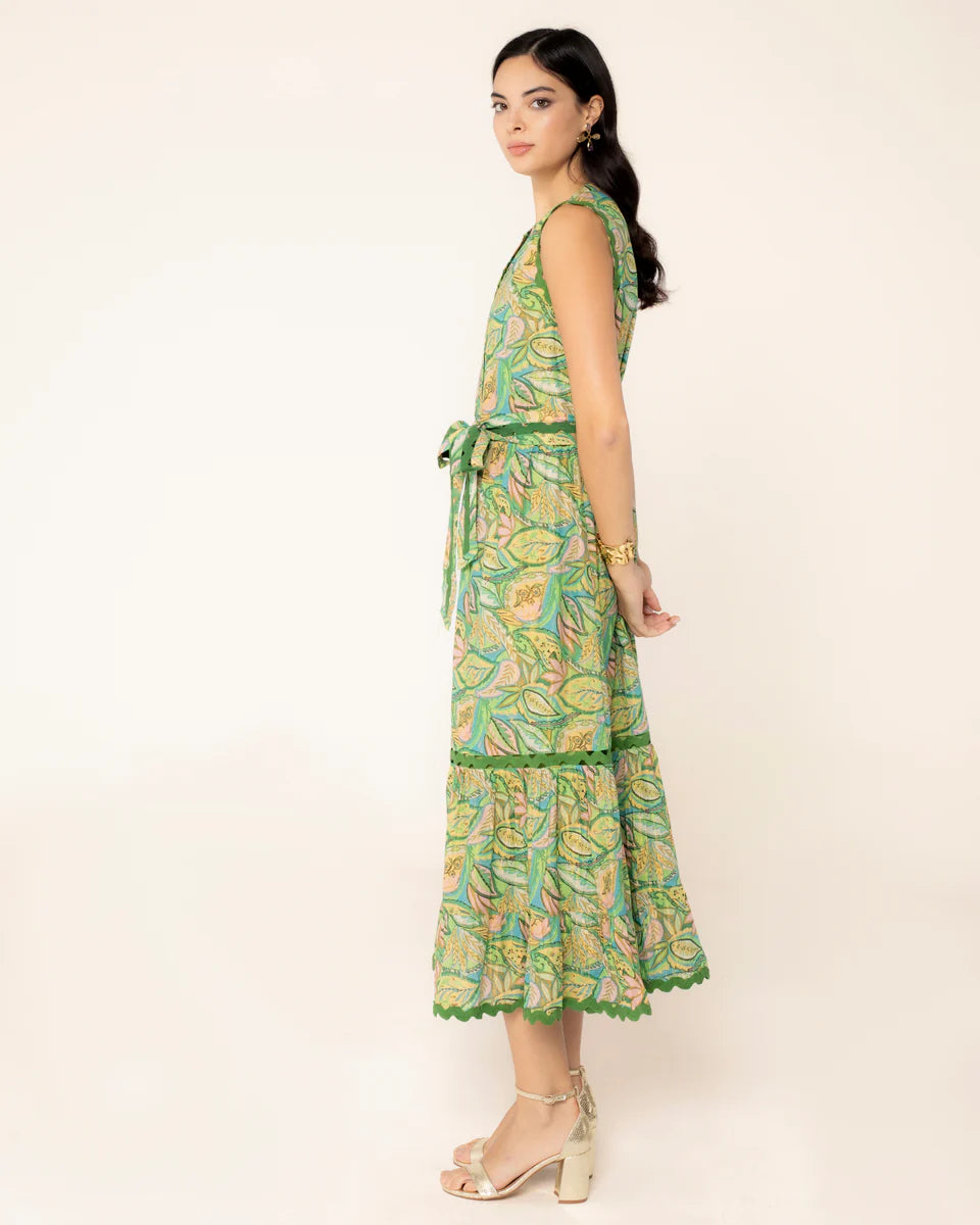 Vestido Indiana largo camisero sin mangas con bordados y hojas