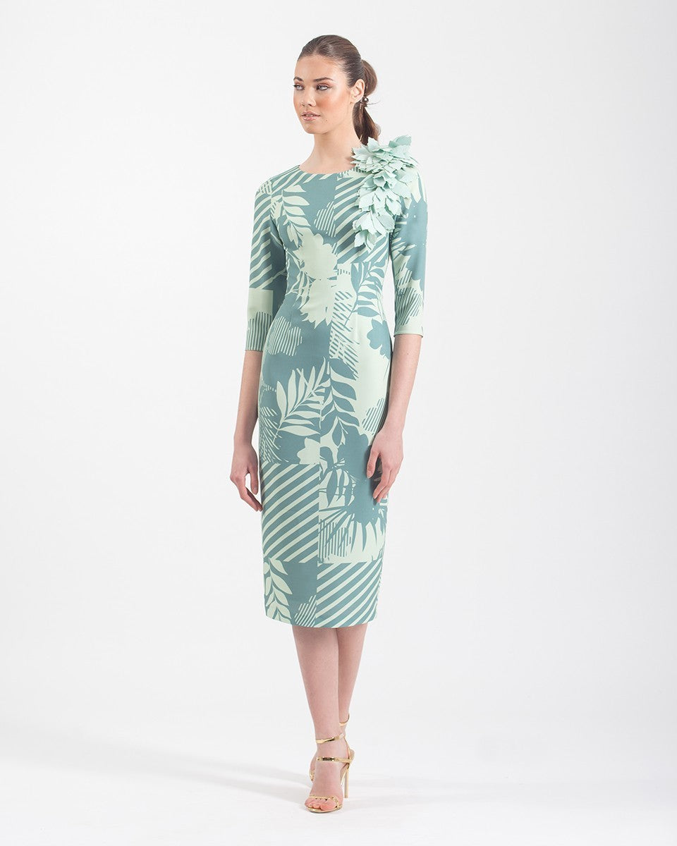 Midi-Bleistiftkleid mit offenem Rücken und Blumendruck