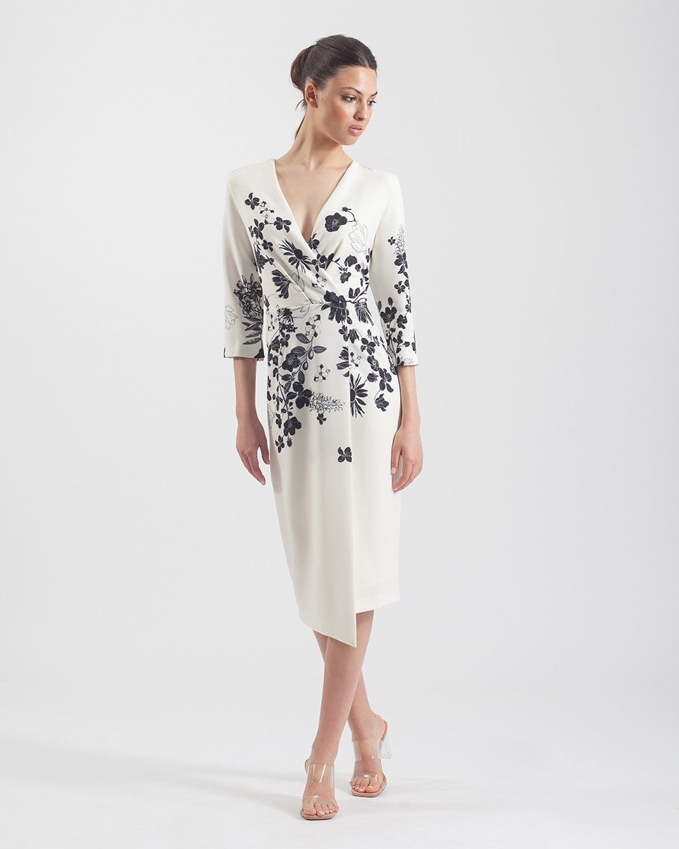 Midi-Wickelkleid mit Blumendruck und französischen Ärmeln