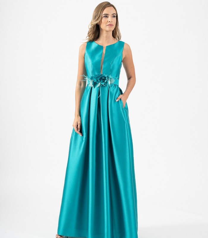 Vestido largo mikado con escote profundo