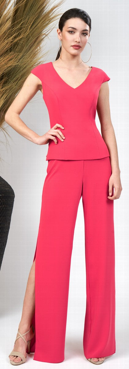 Conjunto de chaqueta asimétrica top y pantalón acampanado con abertura