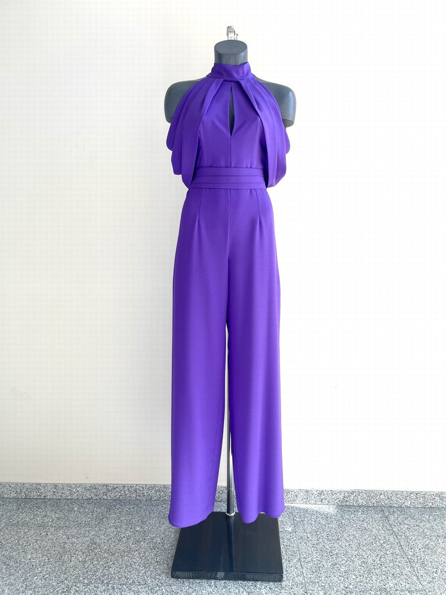 long crepe jumpsuit with detachable sleeves 