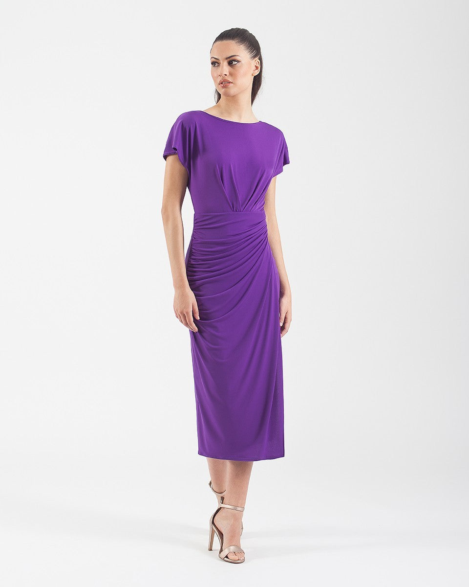 Midi sheath dress with knit fabric and batwing sleeves 