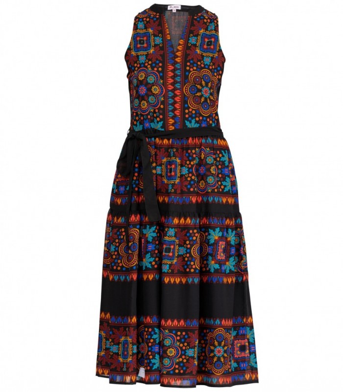 Embroidered printed dress with beads 