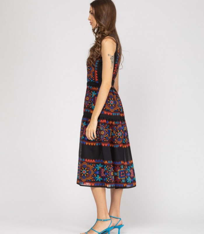 Embroidered printed dress with beads 