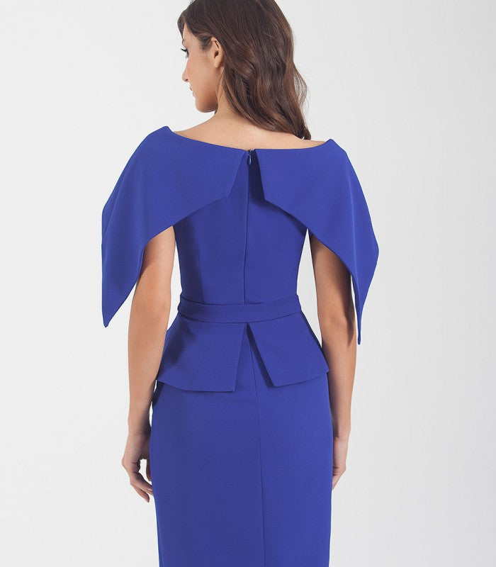 Midi tube dress with bateau neckline and peplum 